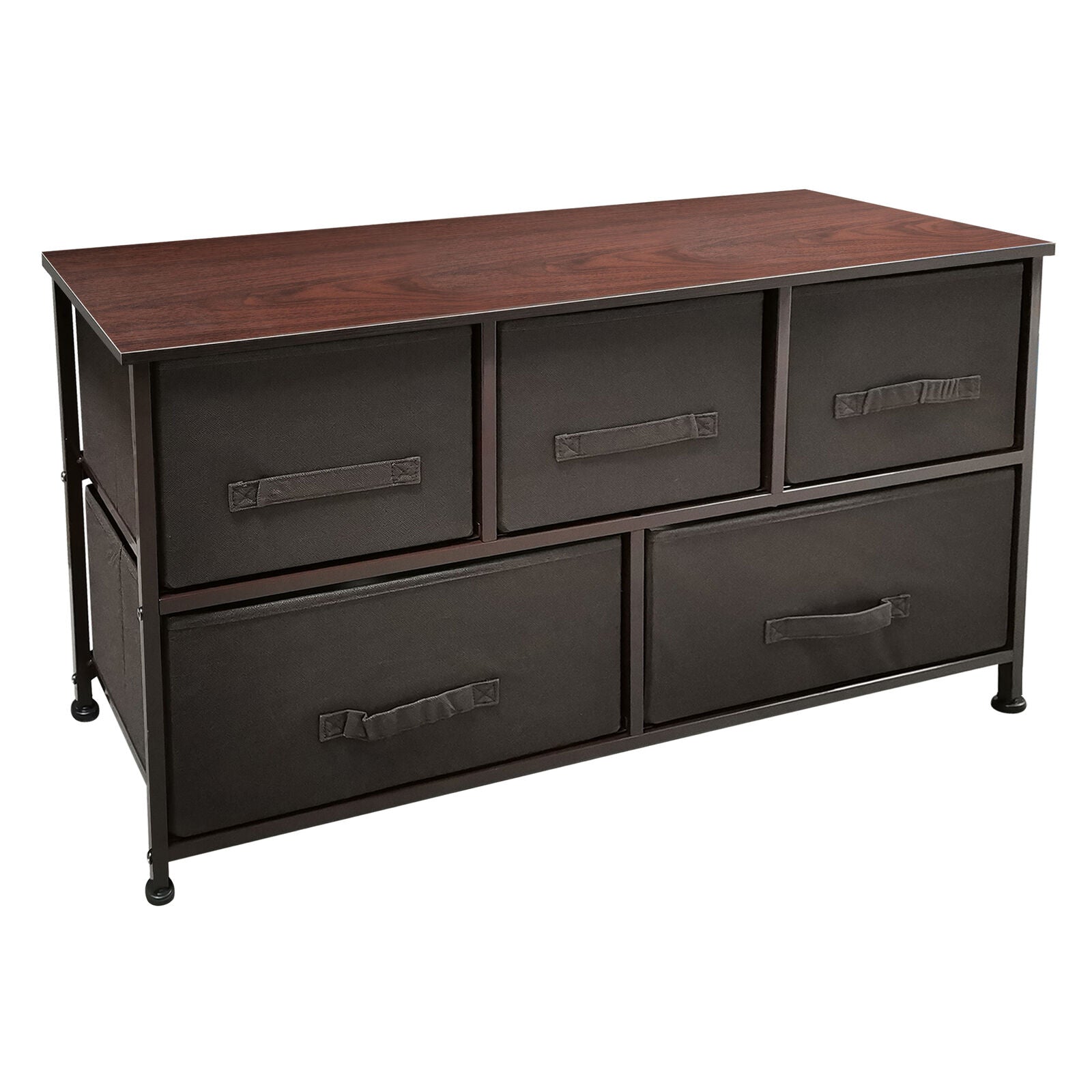 ZENSTYLE Wide Dresser Storage Tower 5 Drawers Metal Frame, Brown 39 x 12 x 22"