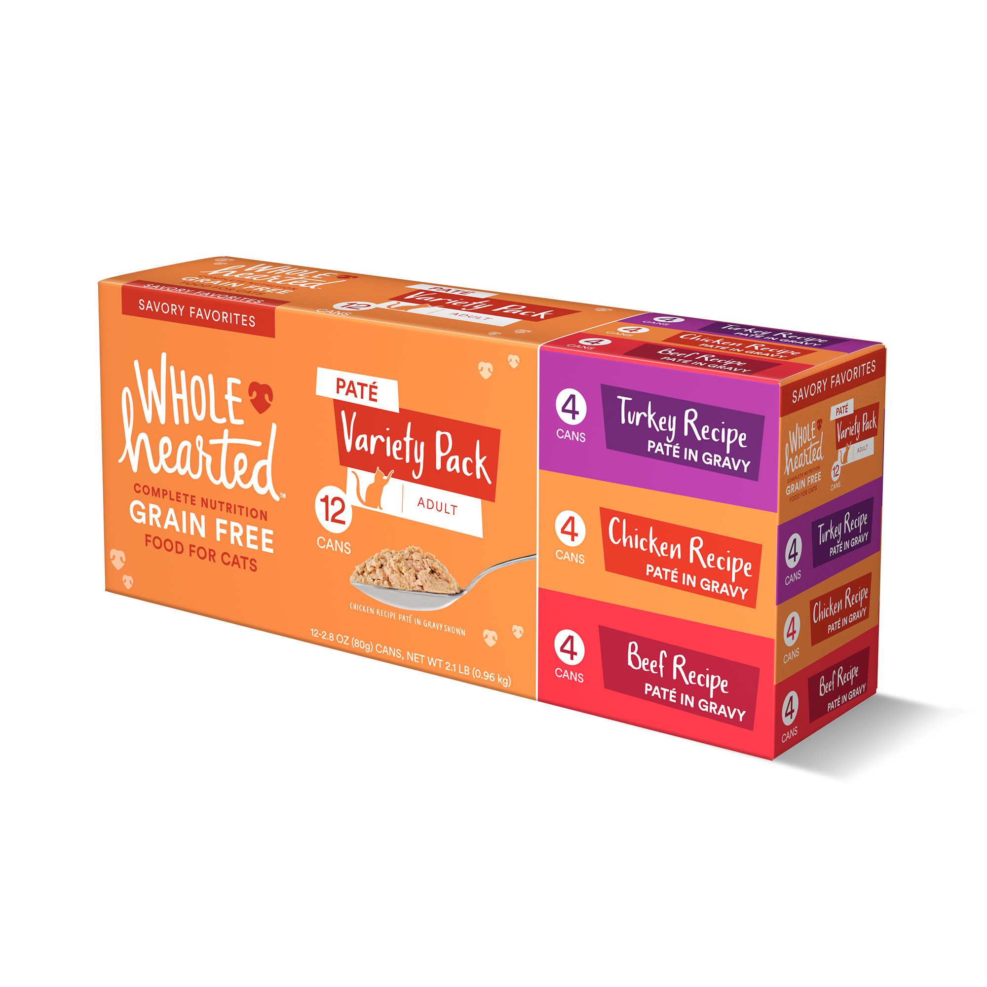 WholeHearted Grain Free Pate Savory Favorites Adult Wet Cat Food Variety Pack， 2.8 oz.， Count of 24