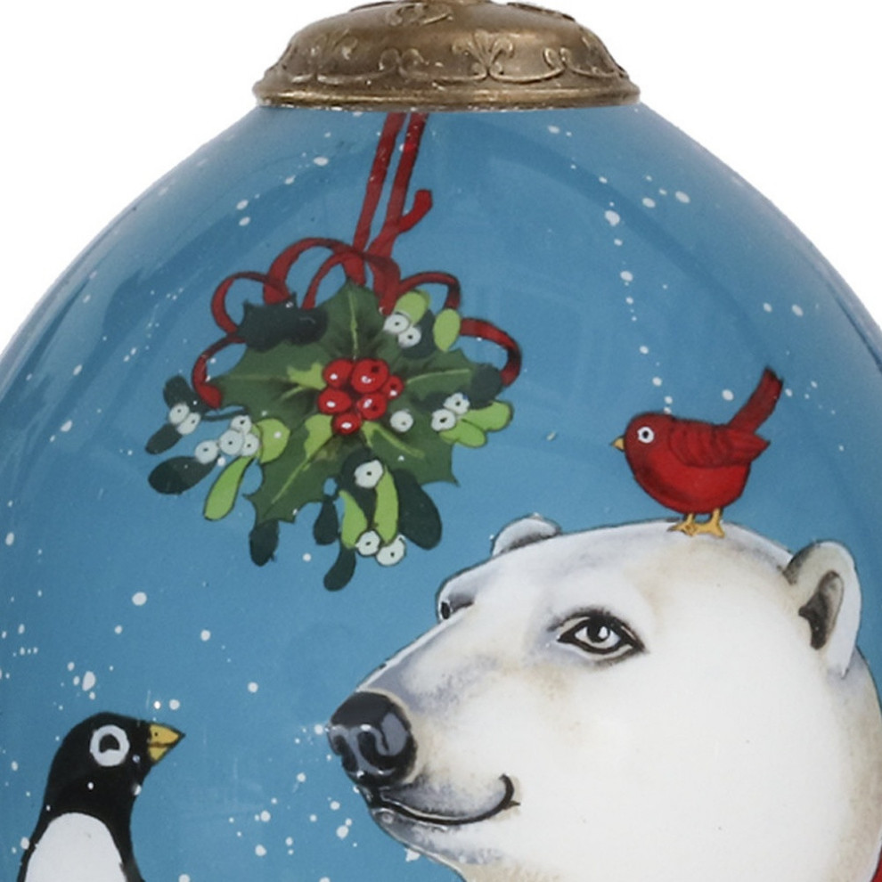 Snowy Polar Bear and Penguin Hand Painted Mouth Blown Glass Ornament   Contemporary   Christmas Ornaments   by HomeRoots  Houzz