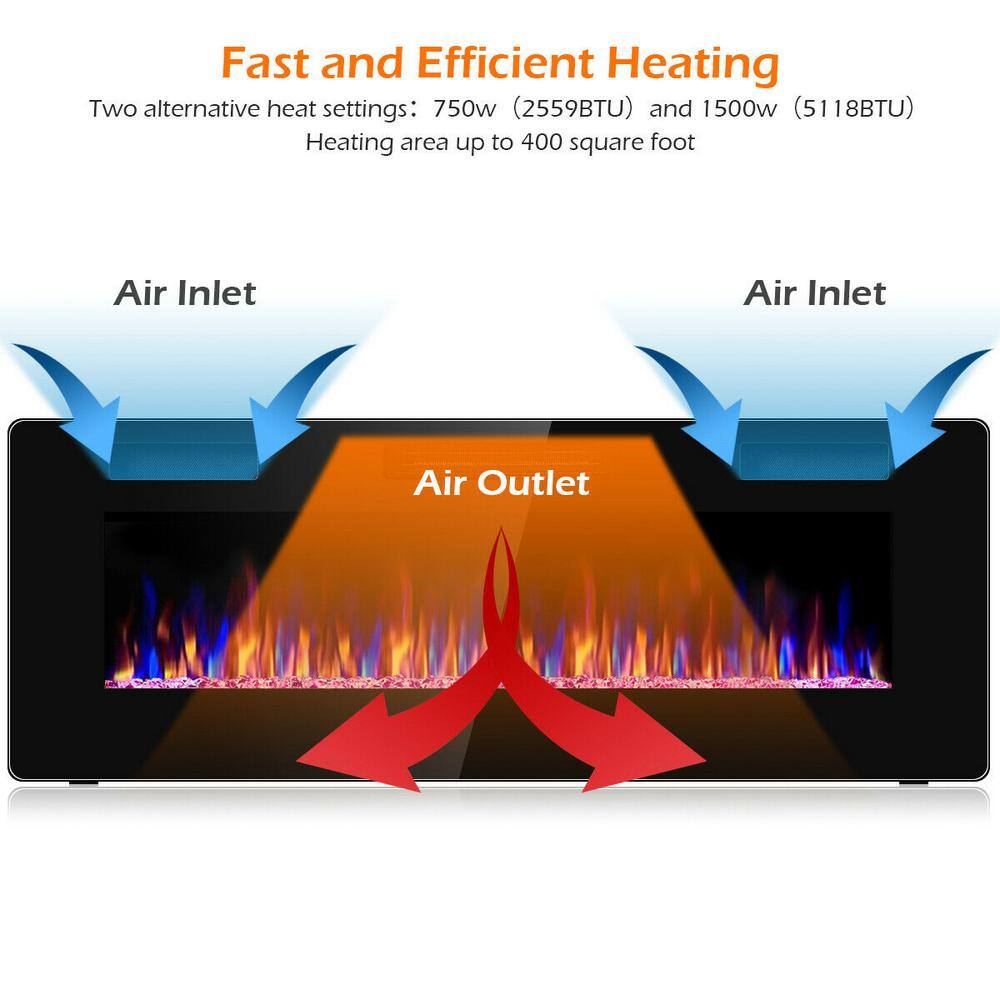 Costway 5100 BTU 50 in. Fireplace Recessed Ultra-Thin Electric Wall-Mounted Heater Furnace with Multicolor Flame GHM0486