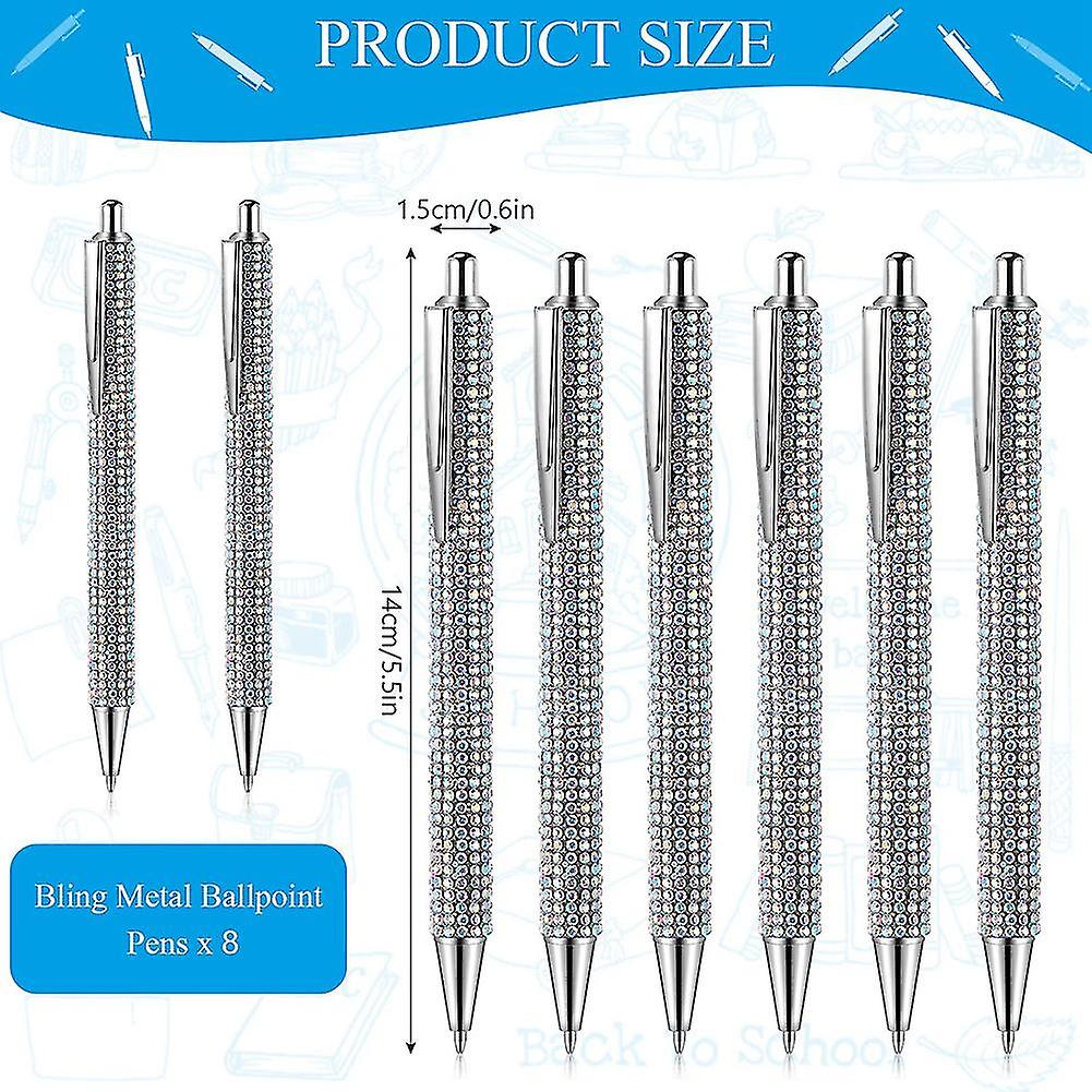 8pcs Cute Pen Bling Diamond Christmas Rhinestones Gift Metal Ballpoint Fancy Sparkly Crystal A