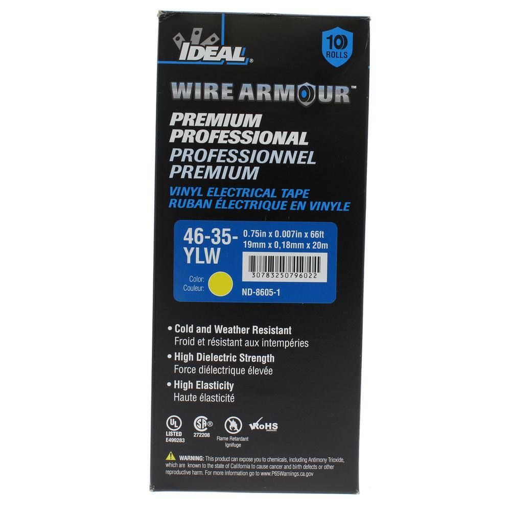 IDEAL Wire Armour 34 in. x 66 ft. Premium Vinyl Tape Yellow (10-Pack) 46-35-YLW-10PK