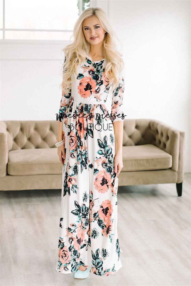 Ivory Watercolor Floral Maxi Dress