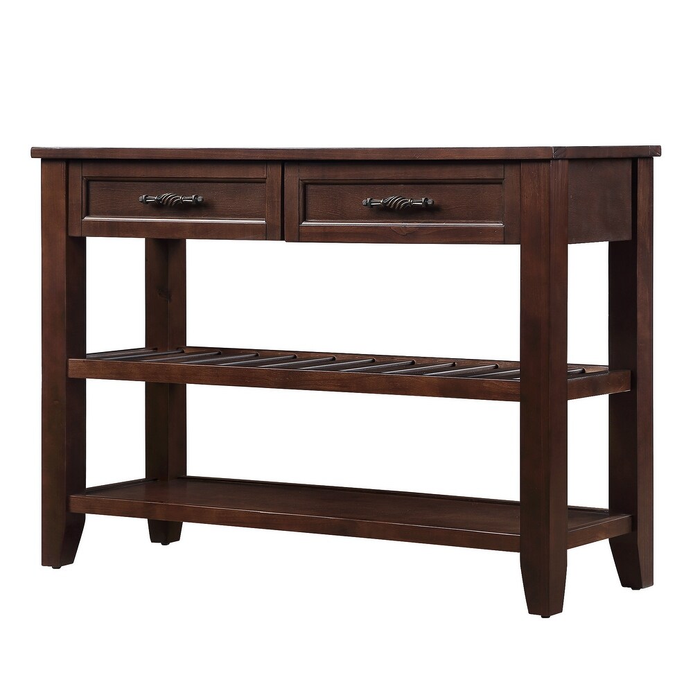 Espresso Console Table Entryway Sofa Table with Drawers and Shelves