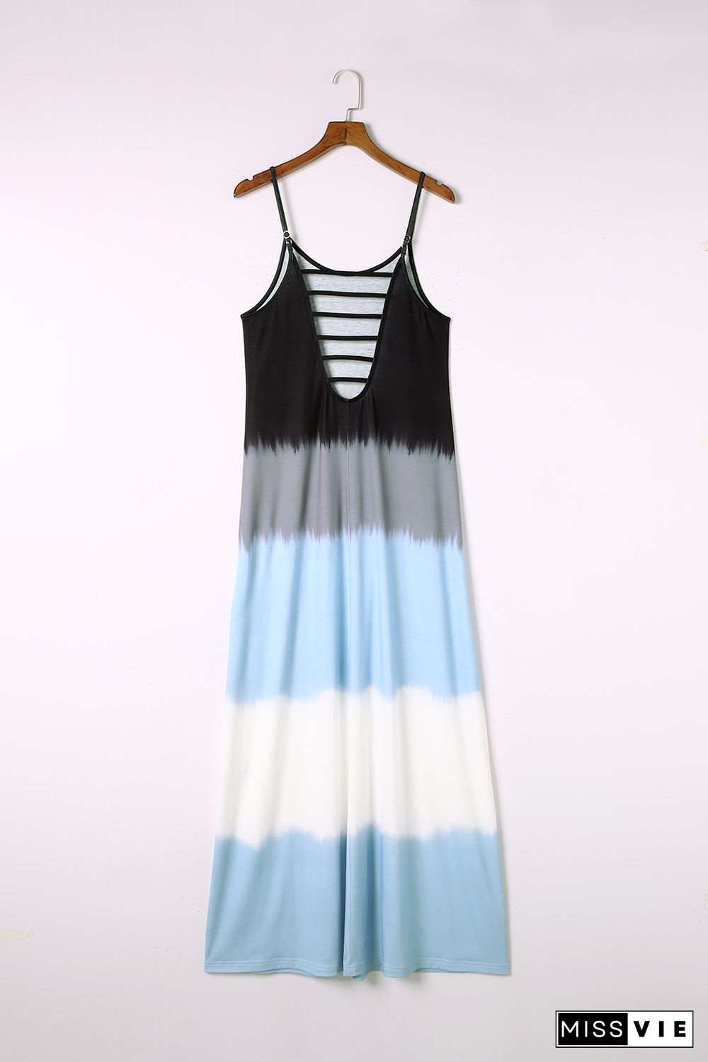 Sky Blue Spaghetti Strap Tie Dye Slit Maxi Dress