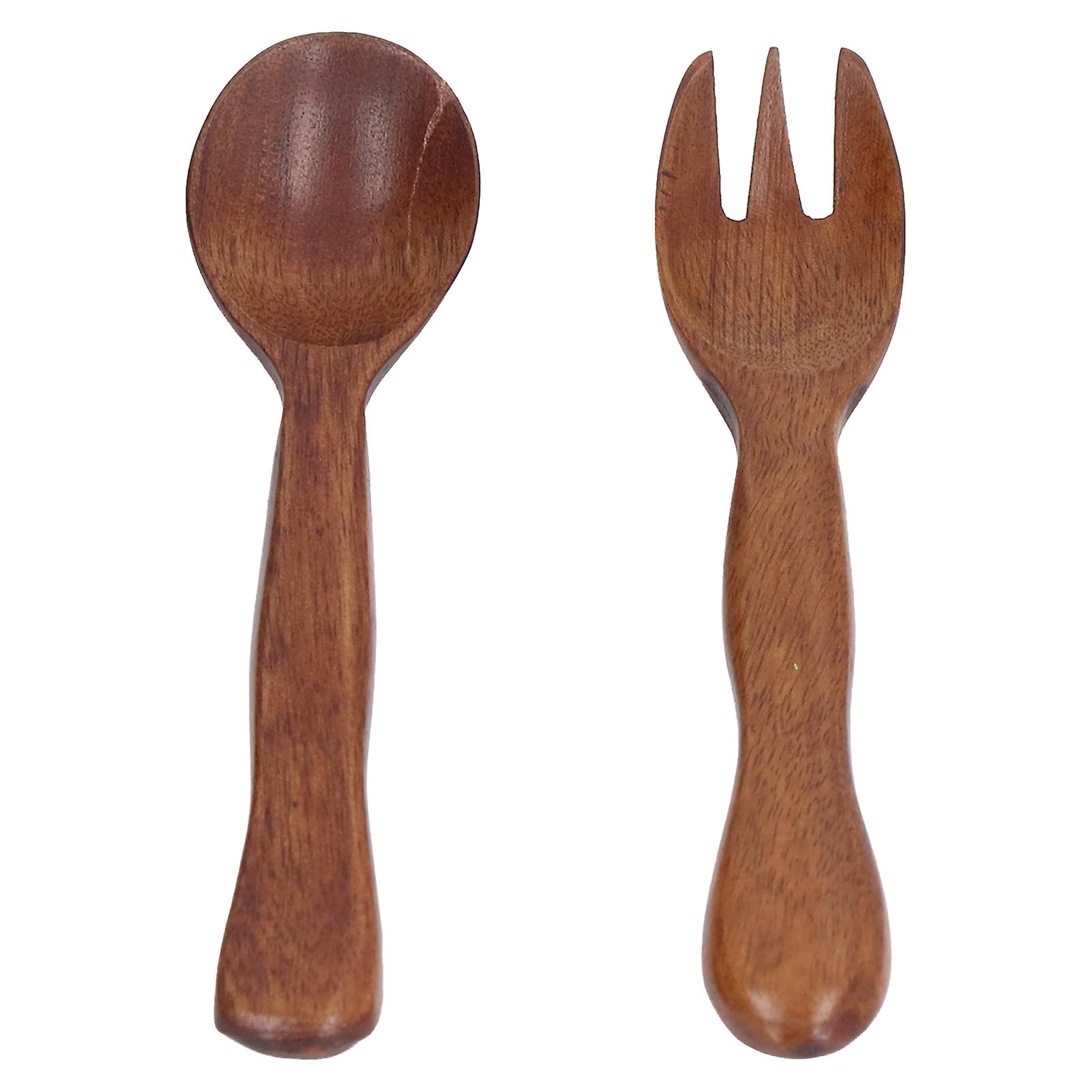 2 Pcs Wooden Spoon Fork Set Reusable Salad Servers Reusable Kitchen Flatware for Home Travel