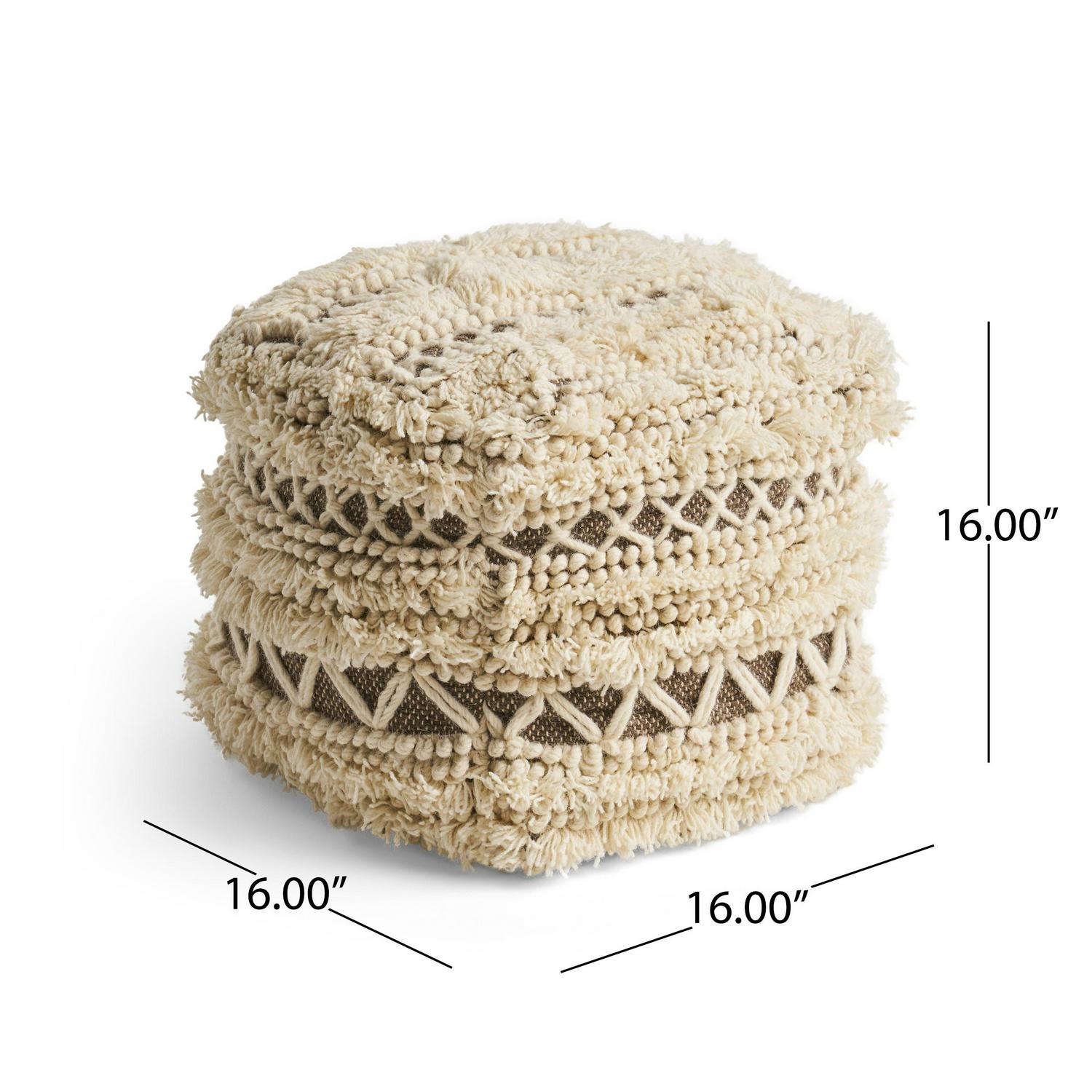 Noble House Cube Tribal Tufted Wool Pouf