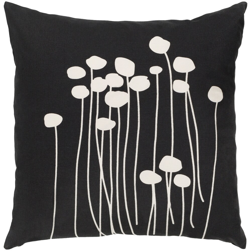 Decorative Black Carlie Floral 22 inch Throw Pillow Cover