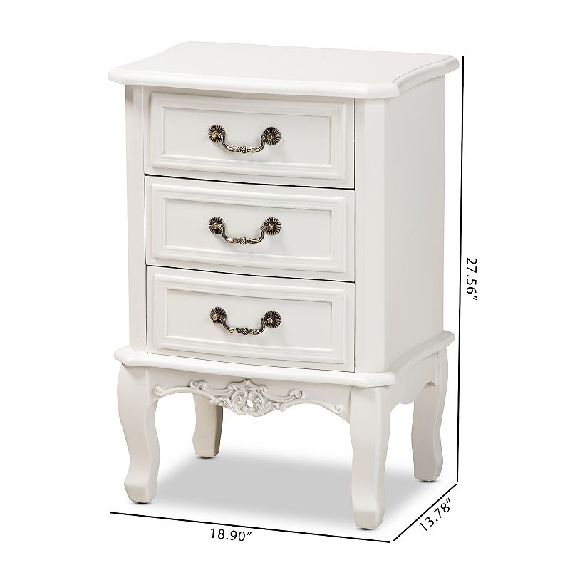 Baxton Studio Gabrielle 3-Drawer Nightstand Table