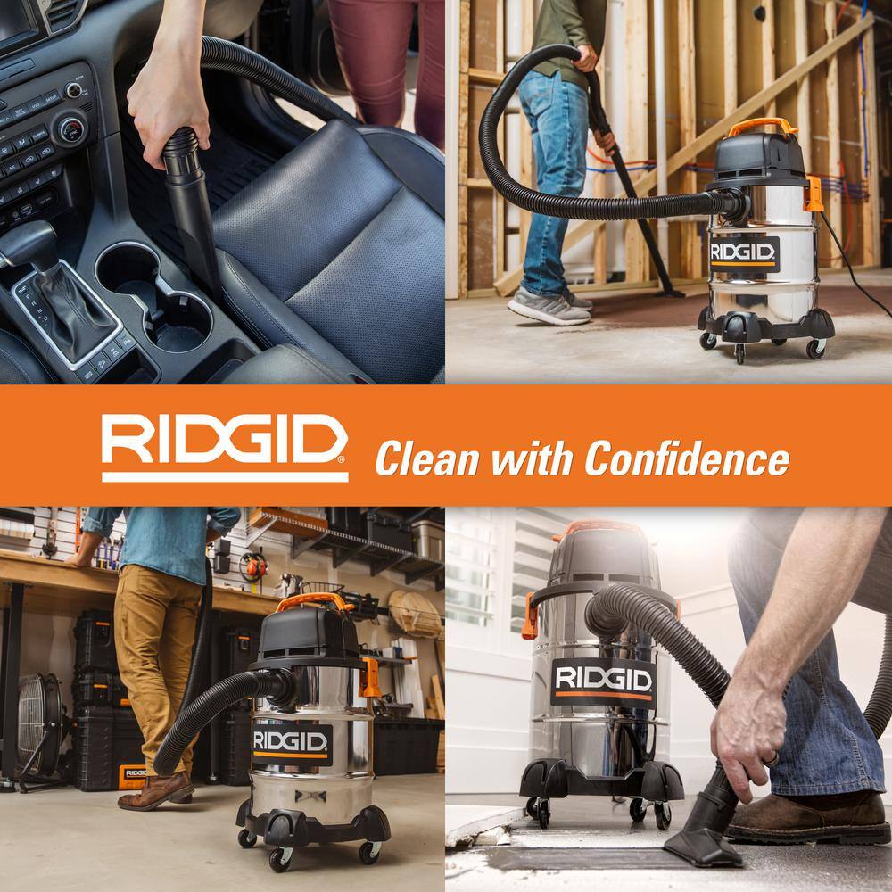 RIDGID 6 Gal. 4.25-Peak HP Stainless Steel WetDry Shop Vacuum with Filter Hose Accessories and Car Cleaning Attachment Kit WD6425B