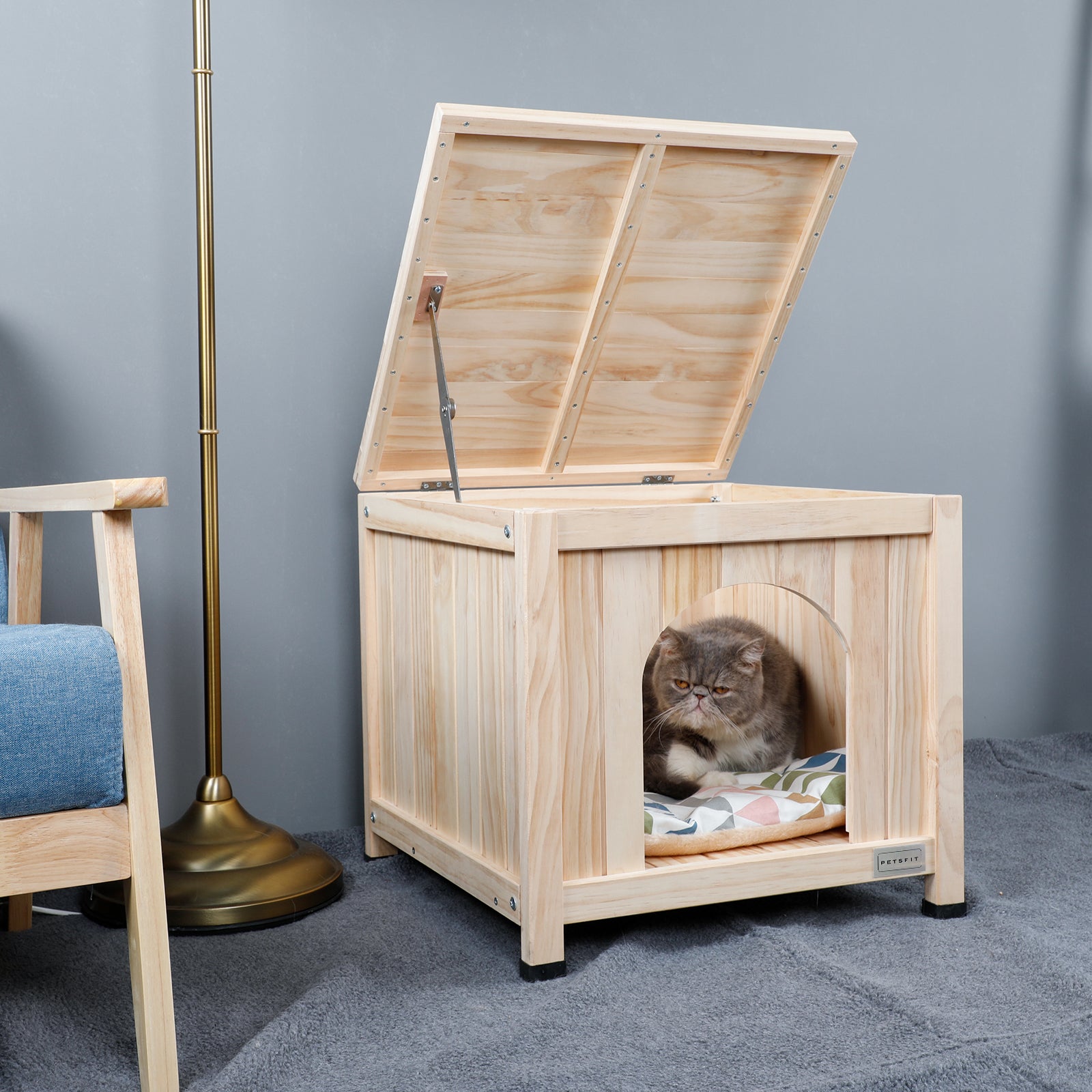 Petsfit Dog House， Indoor Dog House Wood with Elevated and Ventilate Floor for Small Dogs and Cats