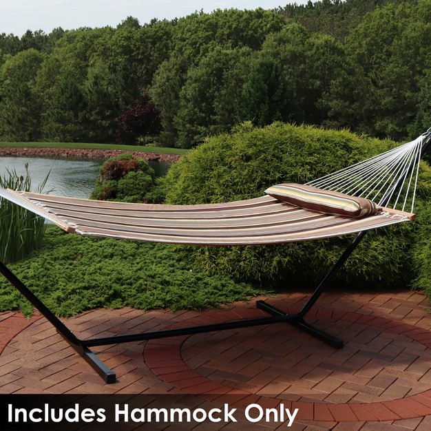 Sunnydaze Large Two person Quilted Fabric Hammock With Spreader Bars And Detachable Pillow 450 Lb Weight Capacity Sandy Beach