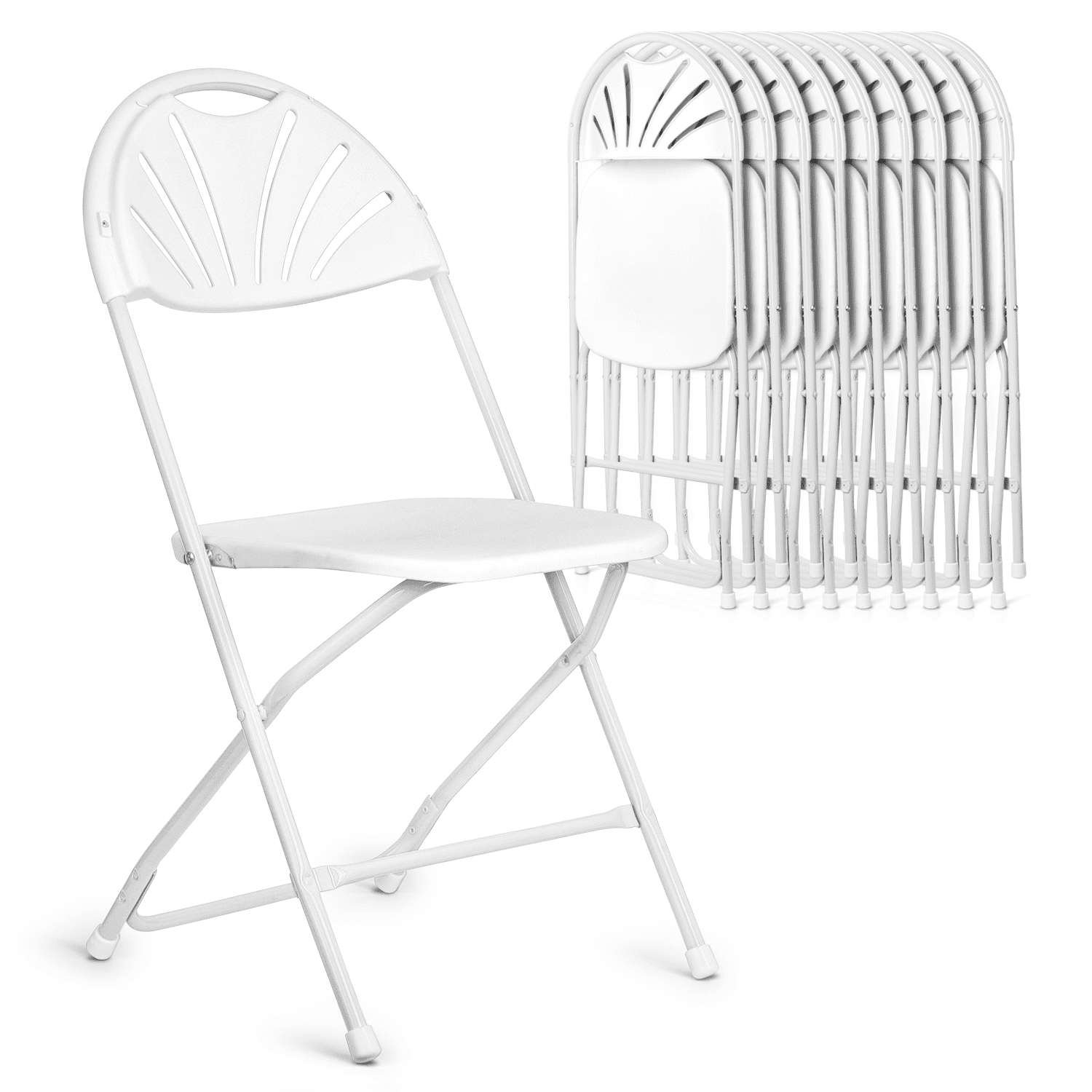 MoNiBloom Plastic Folding Chair with Fan Back, 10pcs Stackable Portable Commercial Seat, for Wedding Picnic Banquet, White