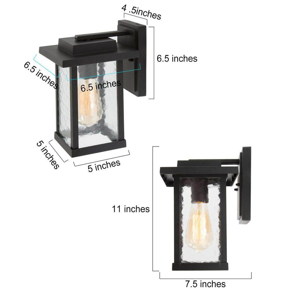 LNC 1-Light Black Modern Farmhouse Outdoor Wall Lantern Sconce with Water Glass Shade FUNQIBHD1321SF6