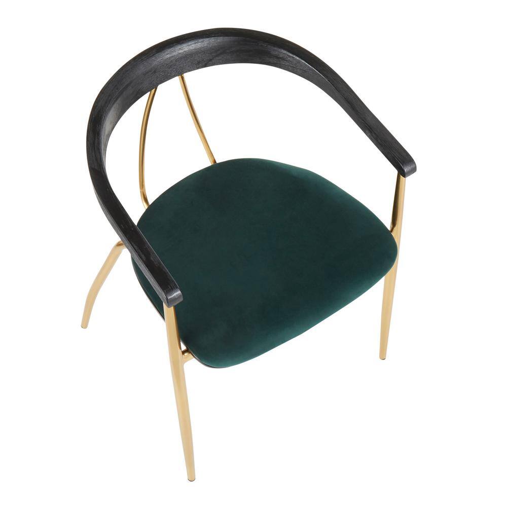 Lumisource Vanessa Gold and Green Velvet Dining Chair with Black Wood Accent (Set of 2) CH-VNESA AUVGN2