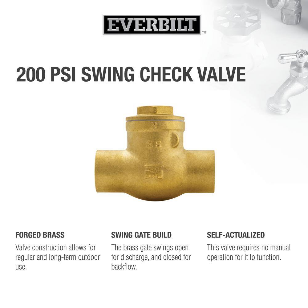 Everbilt 34 in. Brass Sweat x Sweat Solder Swing Check Valve 101-504EB