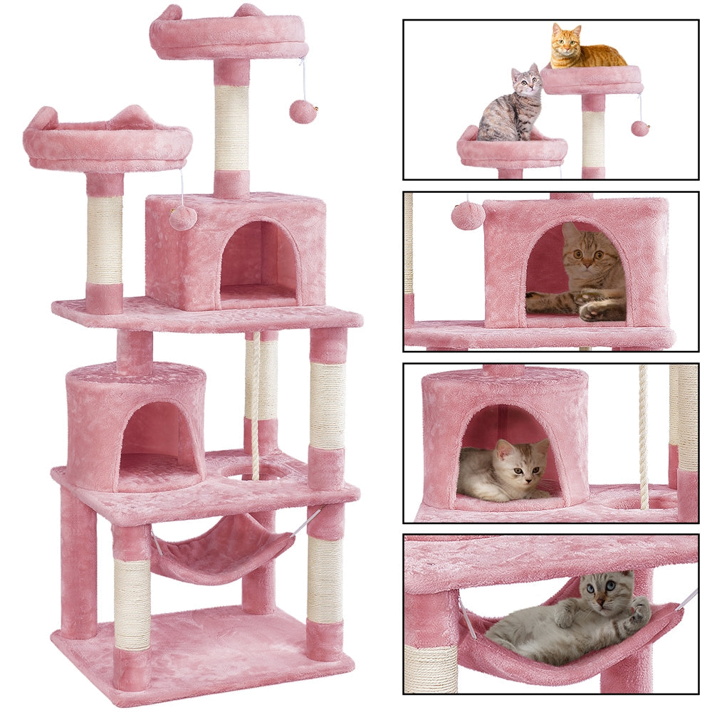 SMILE MART 62.2" Double Condos Cat Tree and Scratching Post Tower, Pink