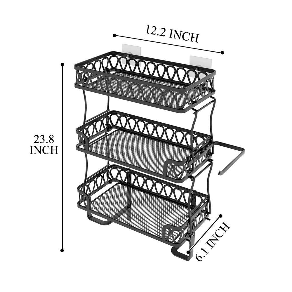 12.2 in. W x 6.1 in. D x 23.8 in. H Shower Caddy in Black Bathroom Shelf 3 Layer Wall Mounted Storage Organizer W-SGA-11