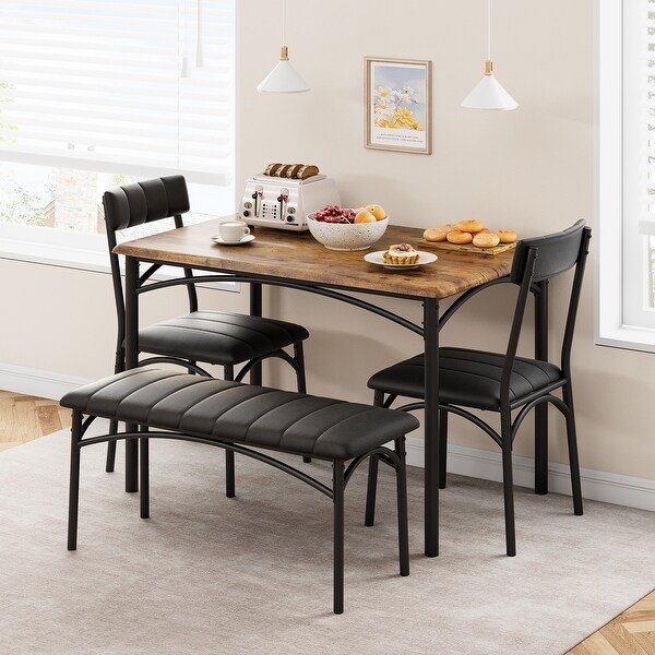 Dining Table Set for 4 with Upholstered Chairs and Bench