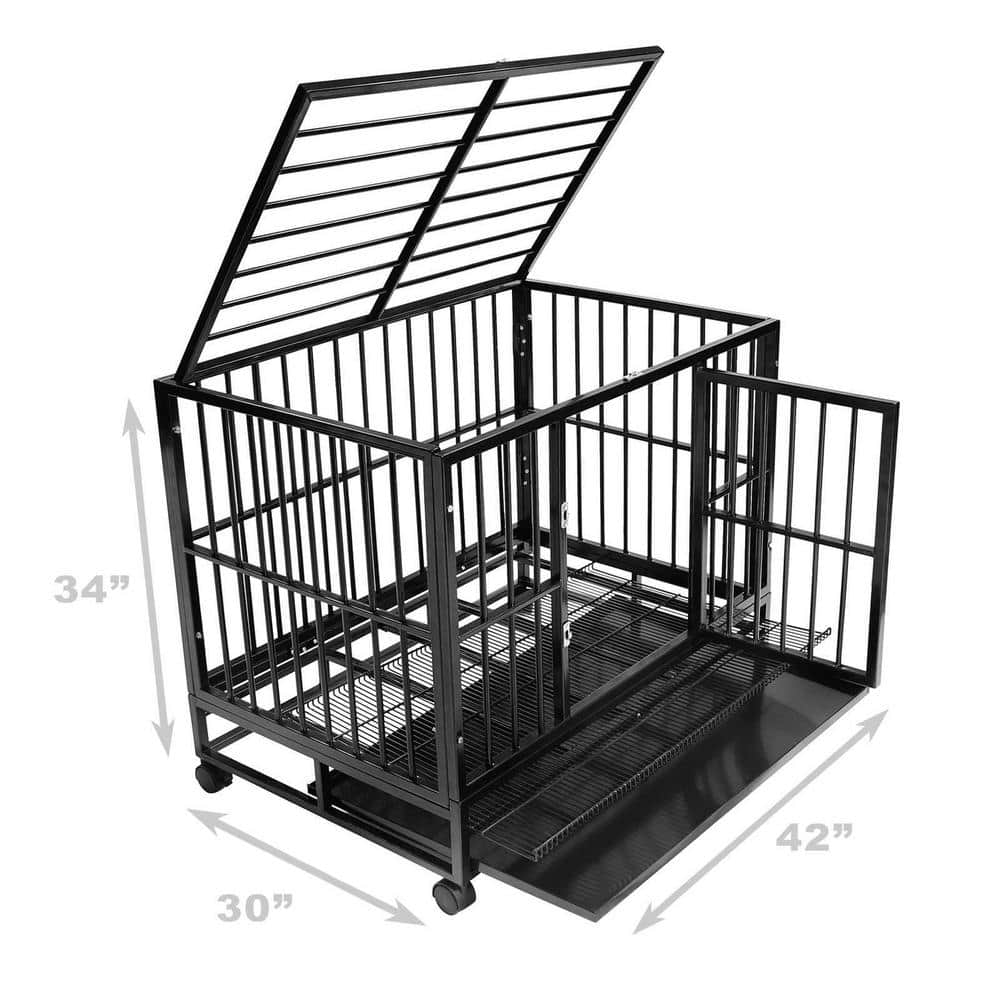 SMITHBUILT Heavy-Duty Metal Dog Cage in Black - Large 42 in. CAGE-Z42