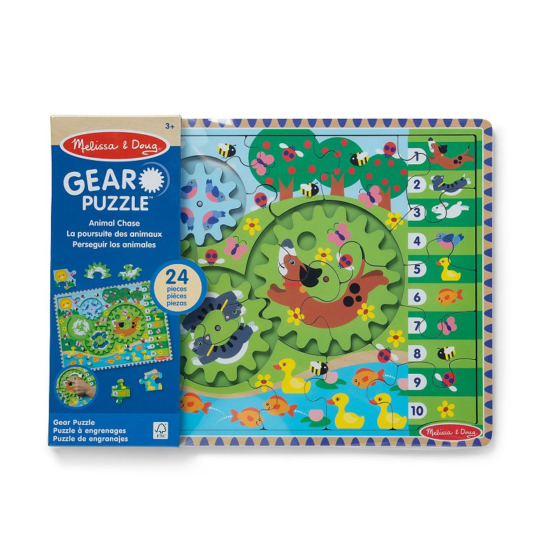 Melissa and Doug Wooden Animal Chase Jigsaw Spinning Gear Puzzle