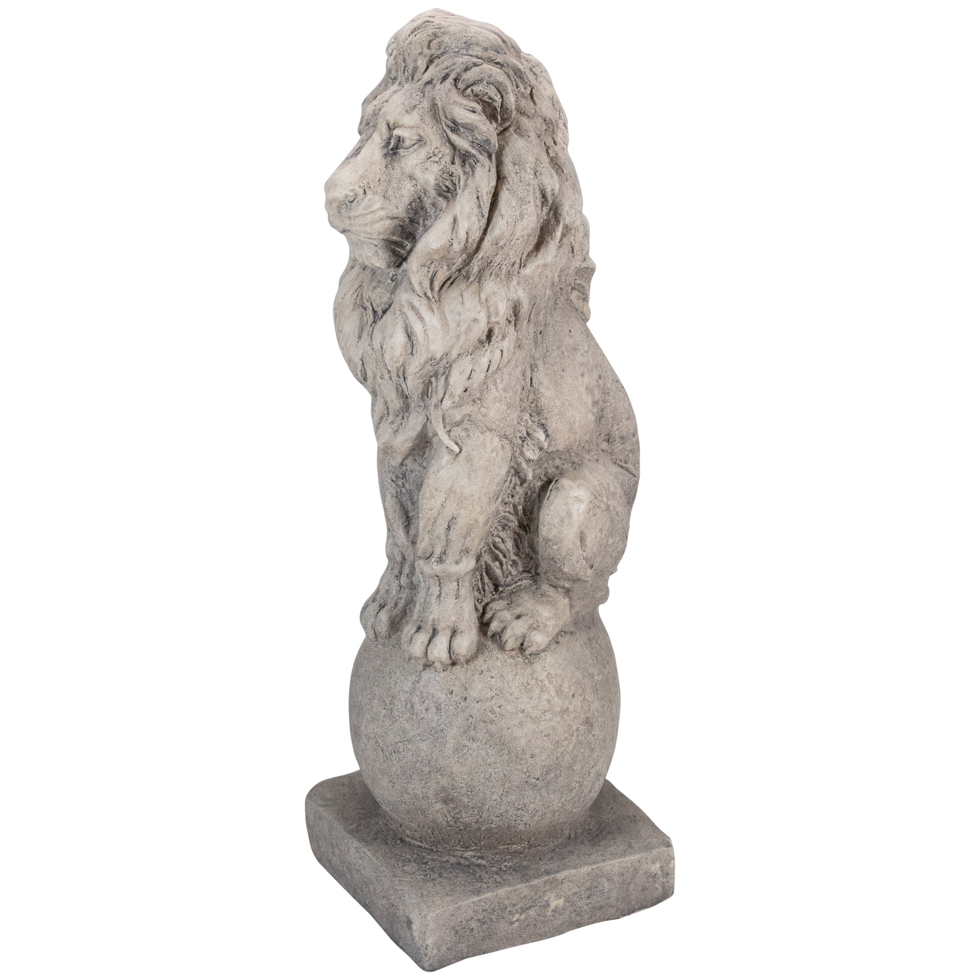 17.75" Sitting Lion on Ball Pedestal Outdoor Garden Statue