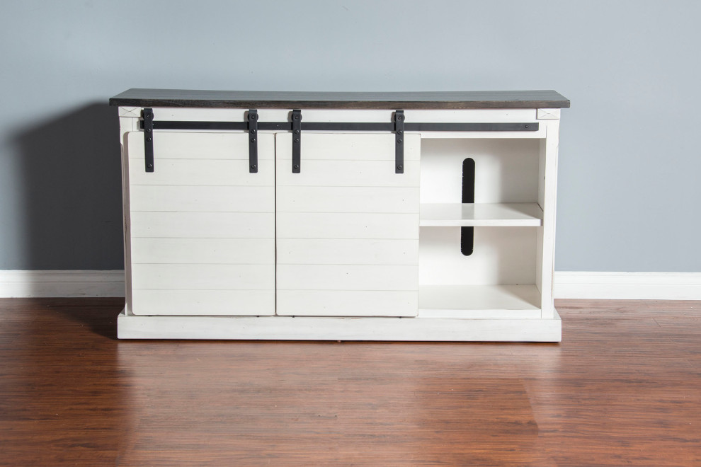 65 quotTV Stand Media Console Sliding Barn Doors White Modern Farmhouse   Farmhouse   Entertainment Centers And Tv Stands   by Sideboards and Things  Houzz