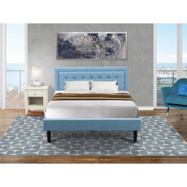 Fannin Bed Set - Queen Size Bed Frame and an End Table - Denim Blue Linen Fabric ( End Table Pieces Option ) - - 33887600