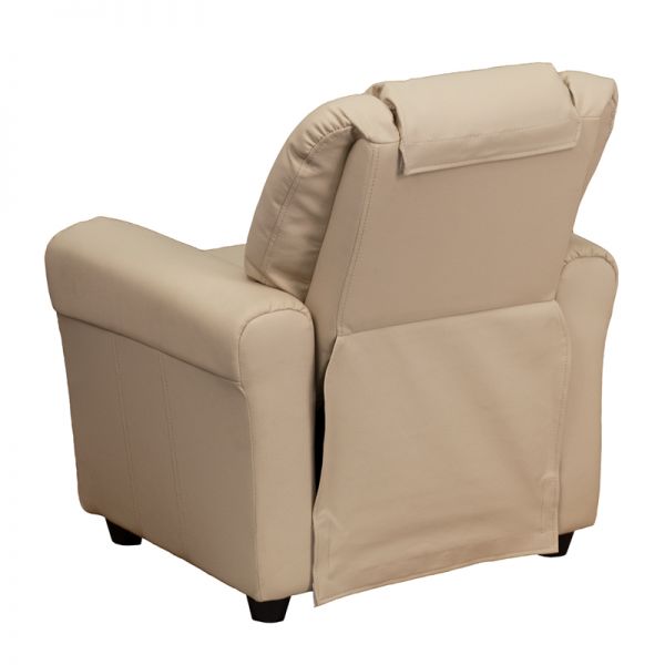 Vana Contemporary Beige Vinyl Kids Recliner with Cup Holder and Headrest