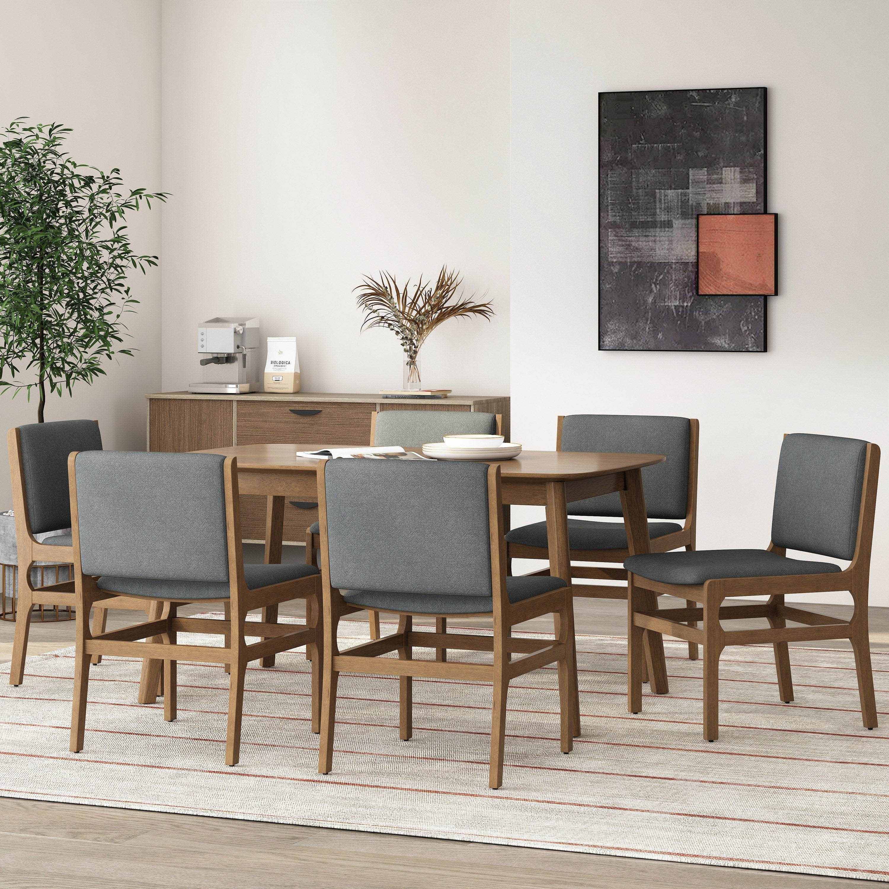 Galtin Contemporary Fabric Upholstered Wood Dining Chairs, Set of 6