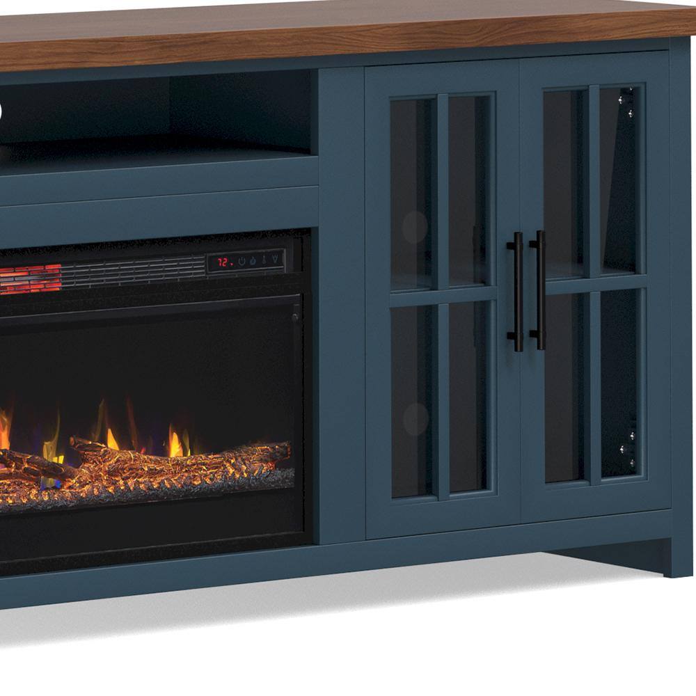 Bridgevine Home 97 in. Fully Assembled Blue and Brown TV stand with Electric Fireplace Fits TVs up to 85 in. NT5410.BWK