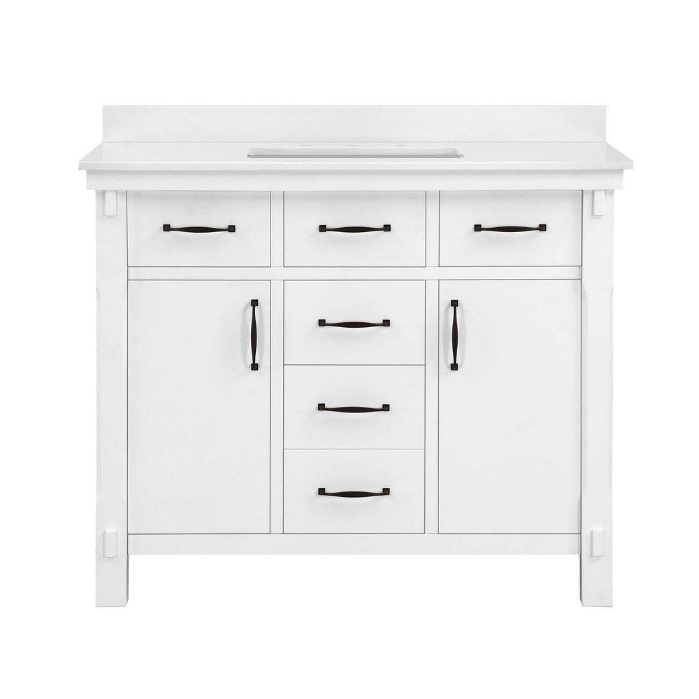 Home Decorators Collection Bellington 42 in. W x 22 in. D x 34.5 in. H Bath Vanity in White with White Engineered Stone Top Bellington 42W