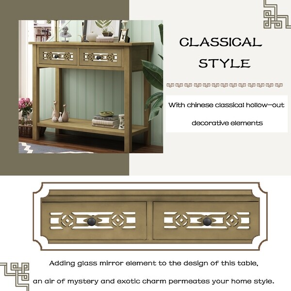 Classic Console Table with Hollow-out Decoration Two Top Drawers