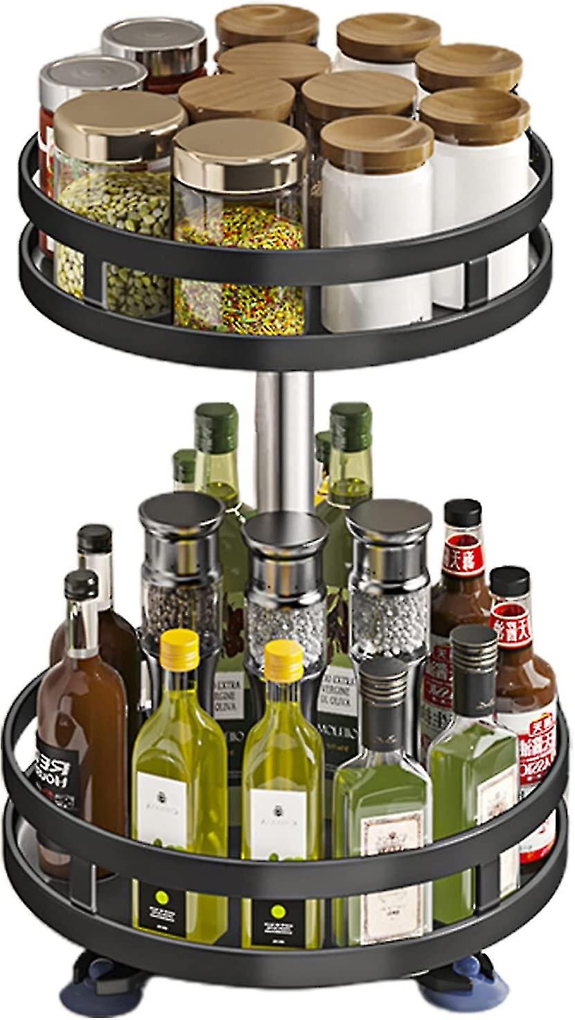 Spices Rack，2 Layer Turntable 360 Rotating Steel Condiment Holder Storage Seasoning Organizer For Kitchen Countertop Cupboard