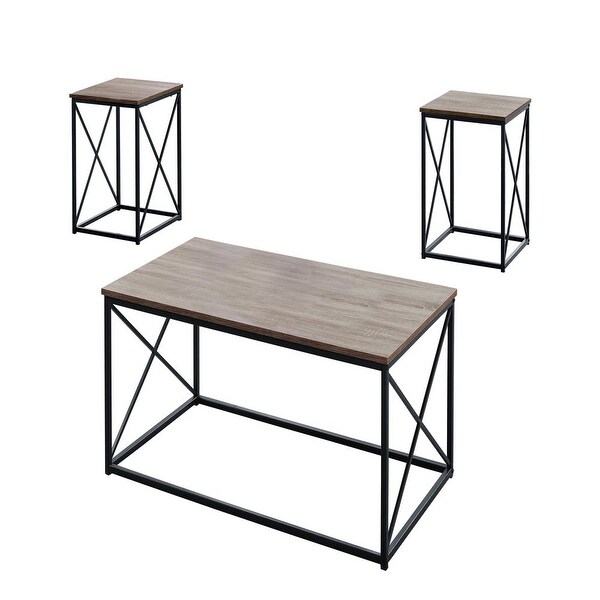 Table Set， 3pcs Set， Coffee， End， Side， Accent， Living Room， Metal， Laminate， Brown， Black， Contemporary， Modern