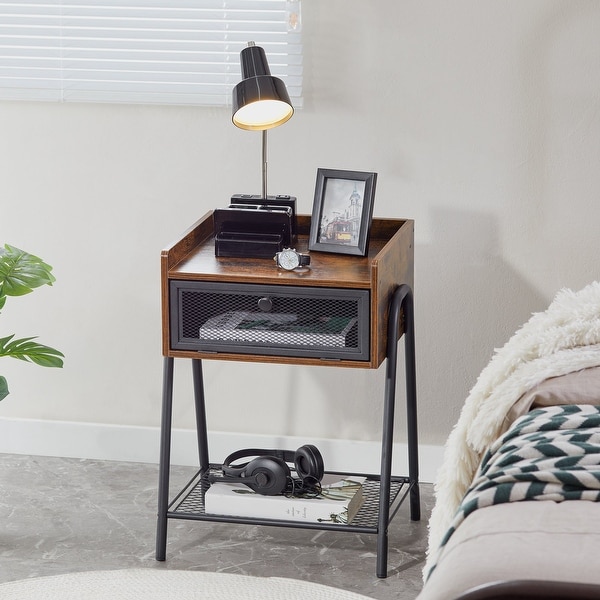 Taomika， ( Set of 2 ) Mid century Modern Side Table/End Table ，Rustic Brown