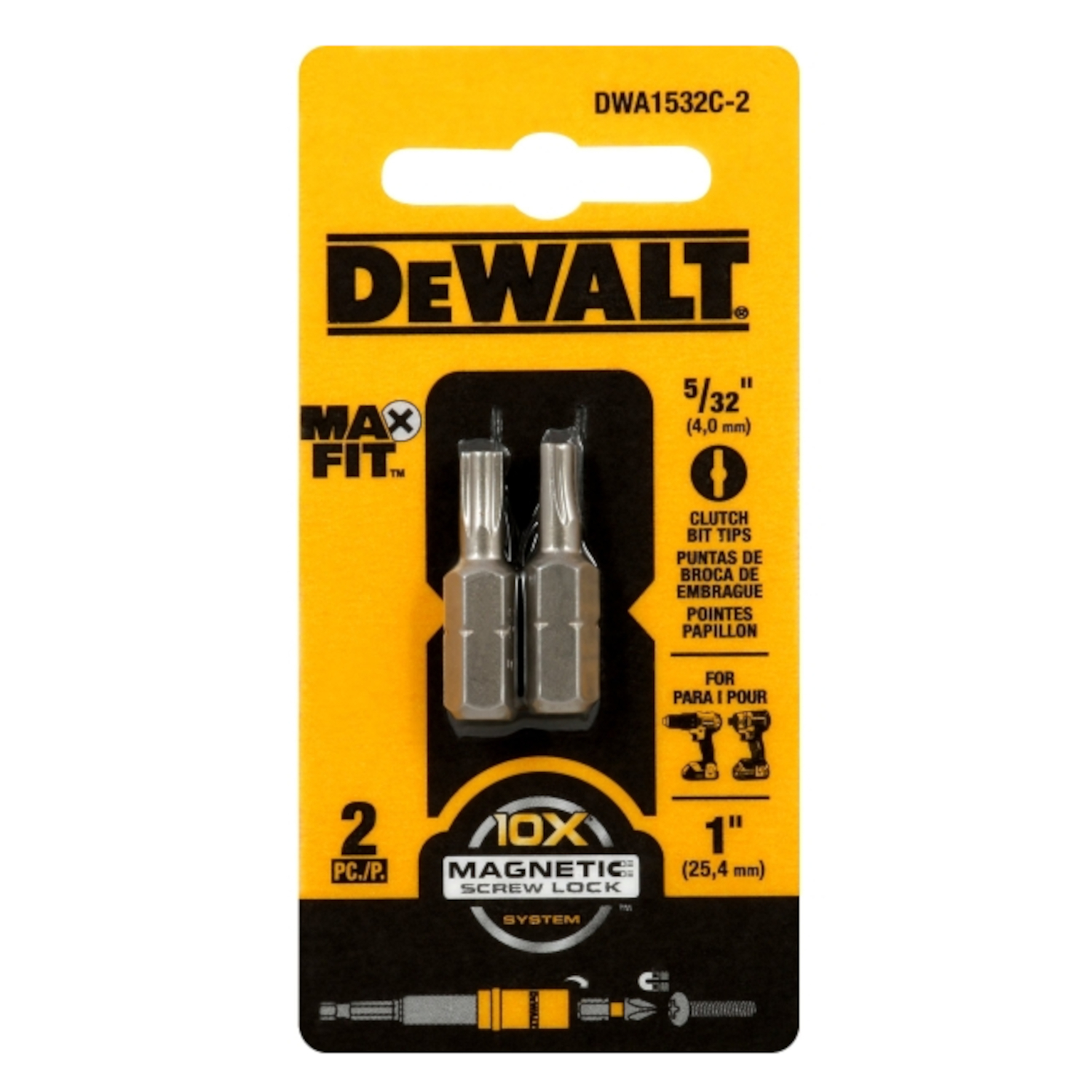 DW Max Fit Clutch 5/32 in. X 1 in. L Insert Bit S2 Tool Steel 2 pc