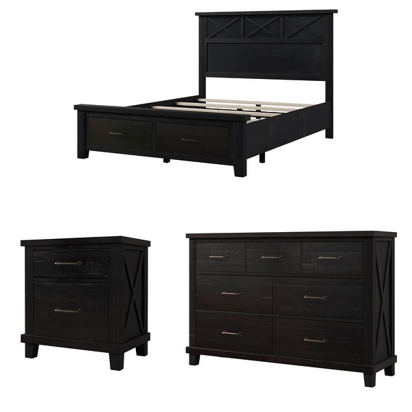 3 Pieces Bedroom Sets Queen Bed - - 37952375