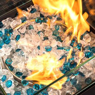 AUTMOON Endless Summer Outdoor Square Propane Fire Pit Table with Glass Rocks 40000 BTU W85335462