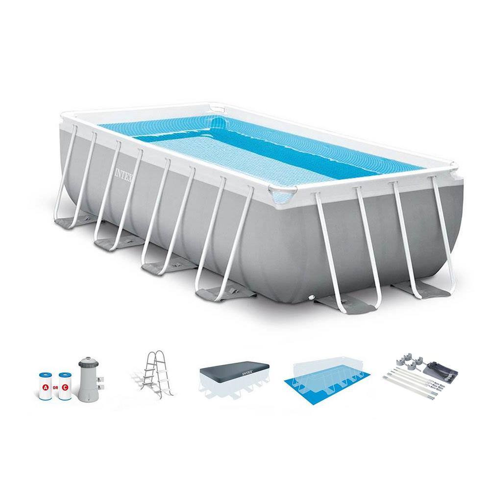 Intex 16 ft. x 42 in. Prism Frame Rectangular Above Ground Swimming Pool Set with Canopy 26791EH + 28054E