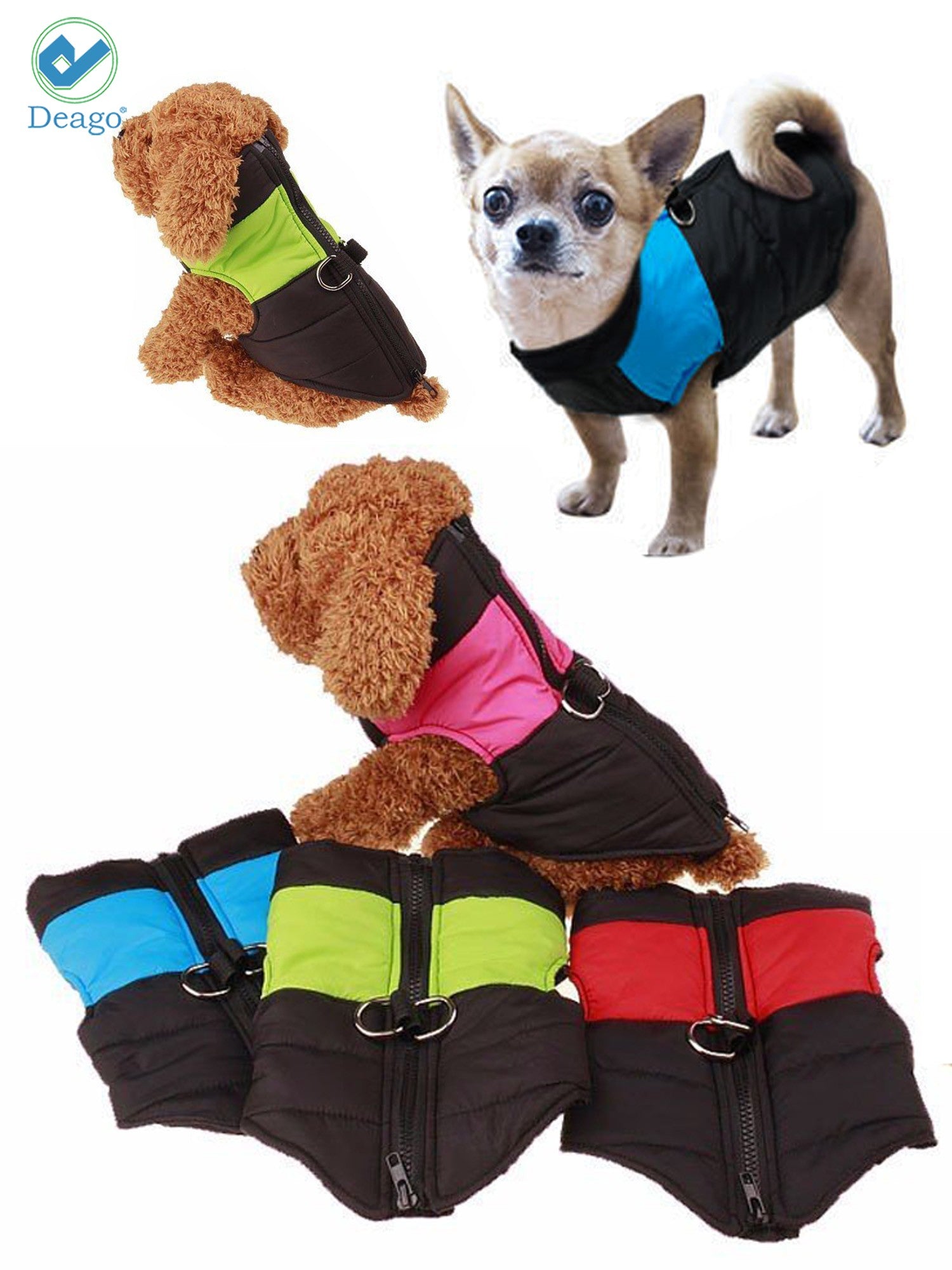 Deago Dog Warm Vest Jacket Coat Pet Waterproof Cold Winter Cat Clothes for Small Dogs Up to 15lbs