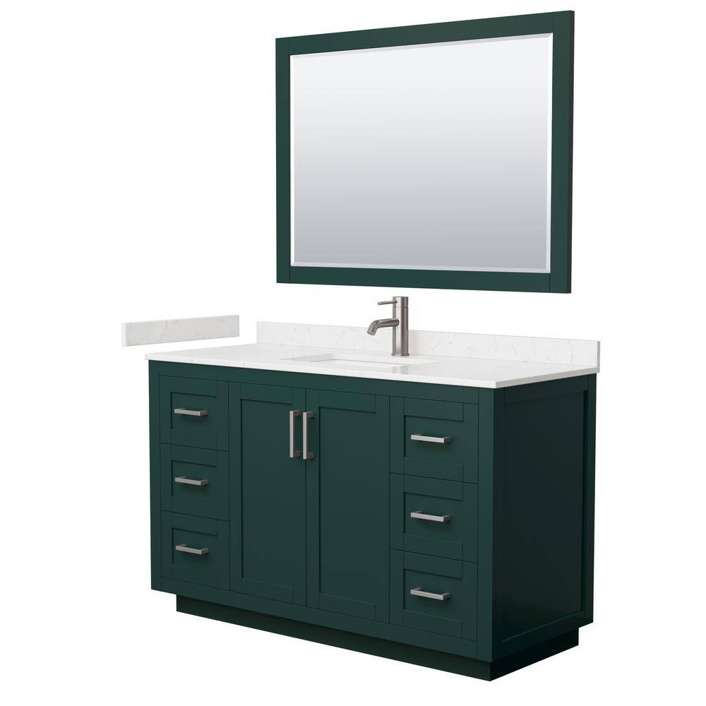 Wyndham Collection Miranda 54 in. W x 22 in. D x 33.75 in. H Single Sink Bath Vanity in Green with Carrara Cultured Marble Top and Mirror WCF292954SGEC2UNSM46