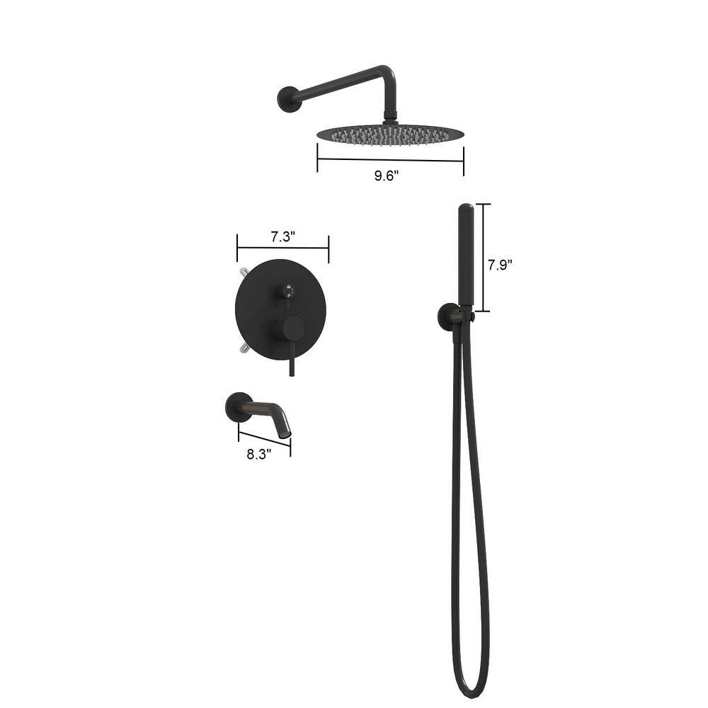 Kingdely 10 in. 3-Spray Wall Bar Shower Kit With Handhold Shower Rain Shower Head Tub Faucets Set With Valve in Black KF020295-01-c