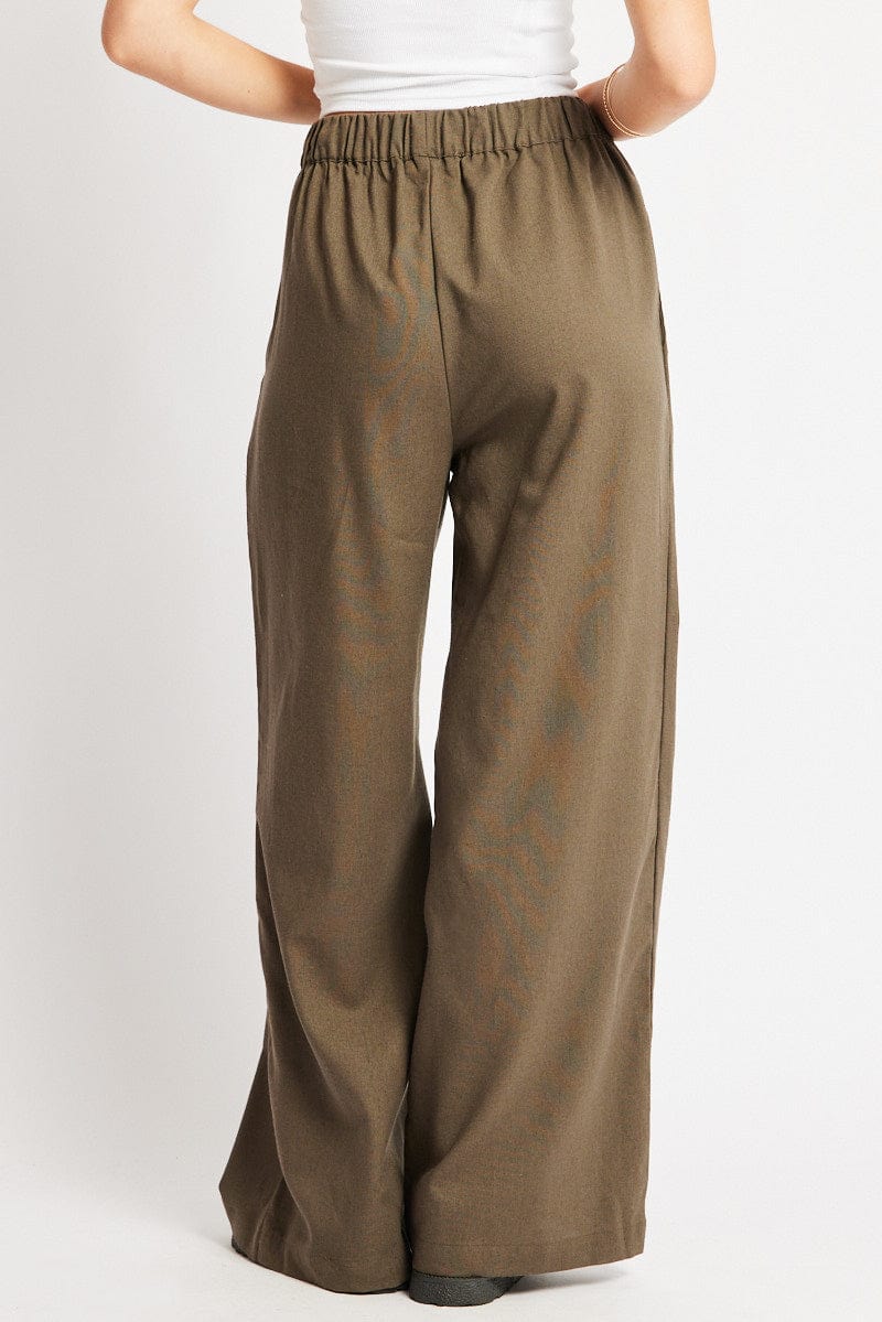 Green Wide Leg Pants Elasticated Waist