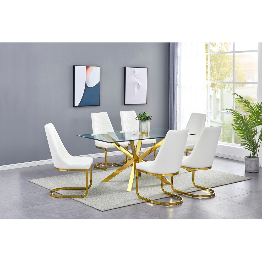 Best Quality Furniture Contemporary Glass 7 pc Set with Gold Base