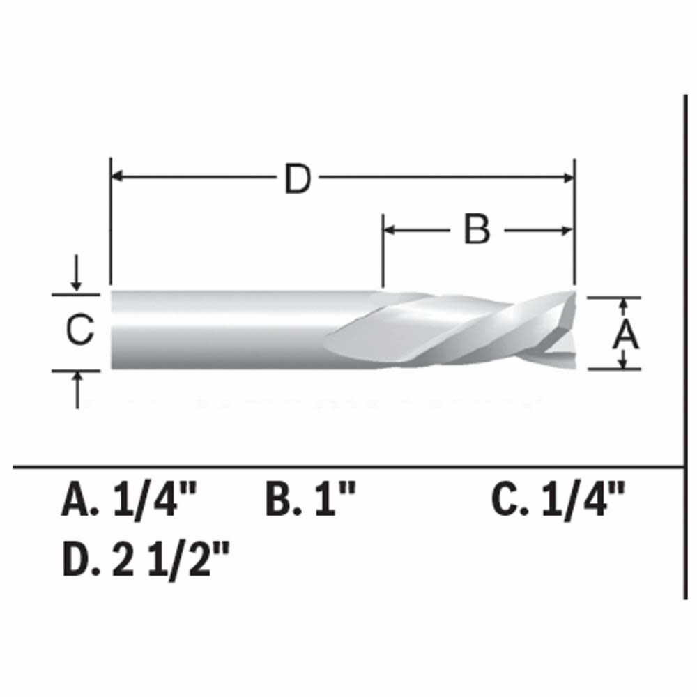 Bosch 1/4 In. x 1 In. Solid Carbide 2-Flute Downcut Spiral Bit 85903M from Bosch