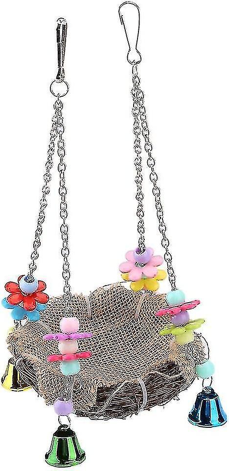 Bird Rattan Nest， Parrot Hanging Swing Toys With Bells Bird Cage Hammock For Cockatoo Maca