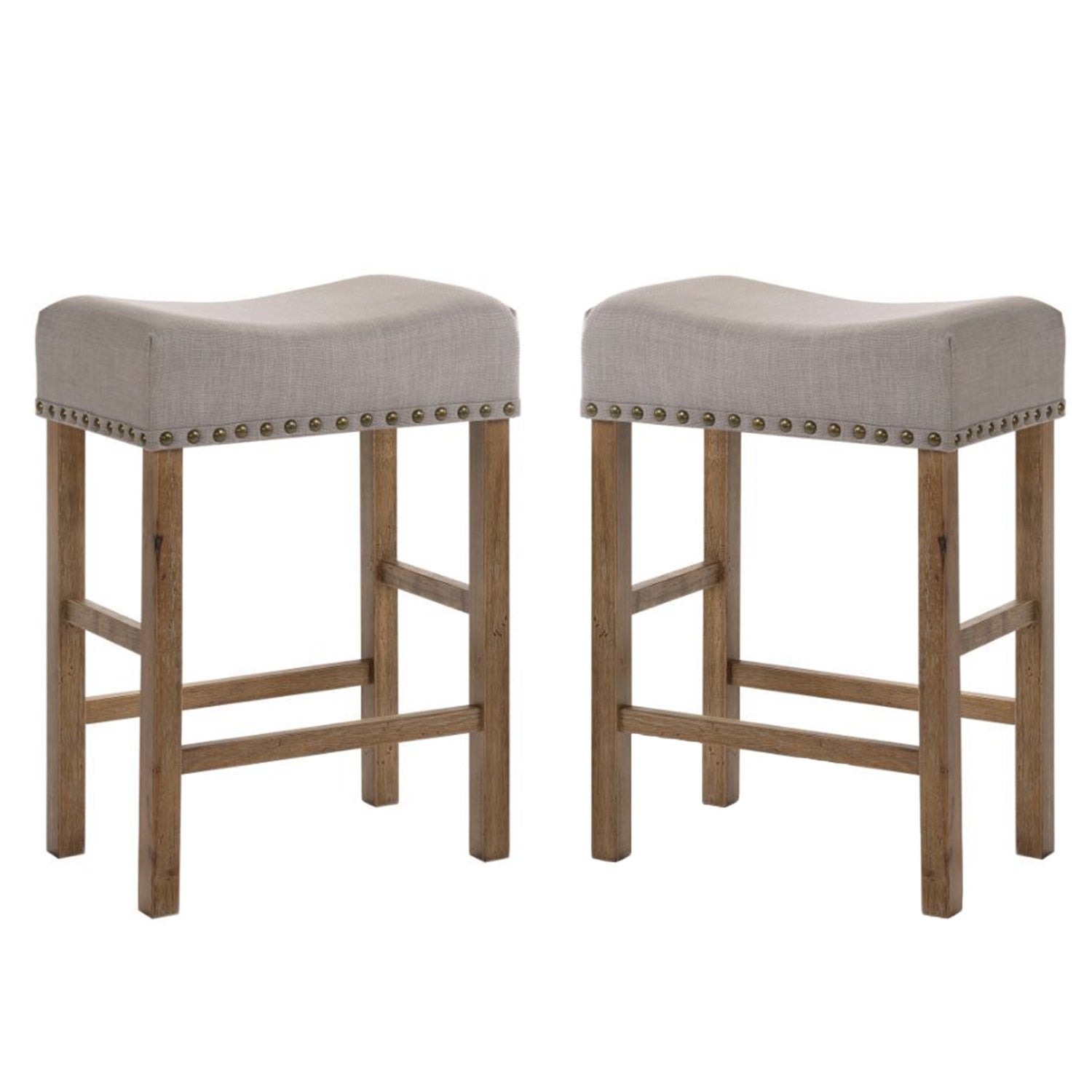 Set of 2 Linen Upholstered Counter Height Stool