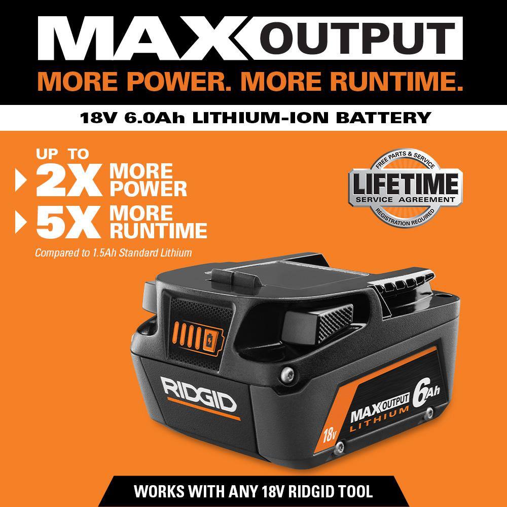 RIDGID 18V Lithium-Ion MAX Output 6.0 Ah Battery MAX Output 4.0 Ah and MAX Output 2.0 Ah AC84002460SB