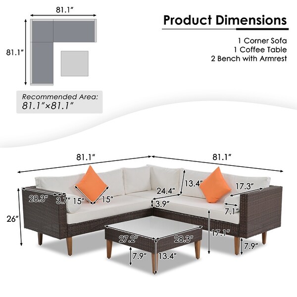 4 Pieces Outdoor Wicker L-shape Sofa Set Patio Furniture - Overstock - 37566442